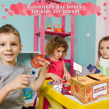 Valentines Day Box with 30Pcs Cards Kids Basketball Mailbox School Classroom Exchange Game Valentine's Card Mail Box Kit Cardborad Boxes Sports Valentine Party Favors Supplies Decorations