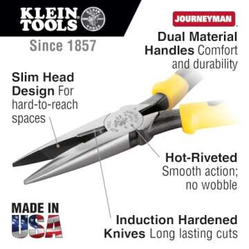 Klein Tools 80086 Journeyman Plier Kit, Made in USA, High Leverage Side Cutting, Diagonal, Long Nose Pliers to Strip, Cut and Crimp Wire, 6-Piece