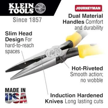 Klein Tools 80086 Journeyman Plier Kit, Made in USA, High Leverage Side Cutting, Diagonal, Long Nose Pliers to Strip, Cut and Crimp Wire, 6-Piece