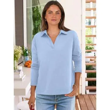 ANRABESS Women Long Sleeve Polo Shirts Casual V Neck Collared Boxy Fit Dressy Work Blouse Top Spring...