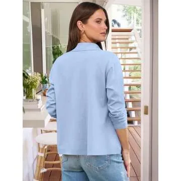 ANRABESS Women Long Sleeve Polo Shirts Casual V Neck Collared Boxy Fit Dressy Work Blouse Top Spring Outfits Light Blue M
