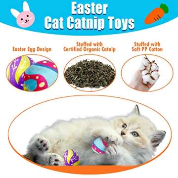 Lepawit 4 Pack Easter Cat Toys, Bunny Cat Wand Toy with Bell, Easter Egg Catnip Toys with Crinkle, Easter Gifts for Indoor Cats & Kitten & Kitty