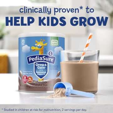 PediaSure Grow & Gain With Immune Support Shake Mix Powder, Kids Protein Shake, Chocolate, 14.1 oz Can, Pack of 3—24 Servings