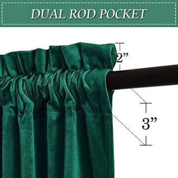 RYB Home Green Velvet Curtains 120 inches Length, Privacy Room Darkening Window Curtains Super Soft & Thick Elegant Backdrops for Guest Dining Room, W52 x L120 inches, Set of 2