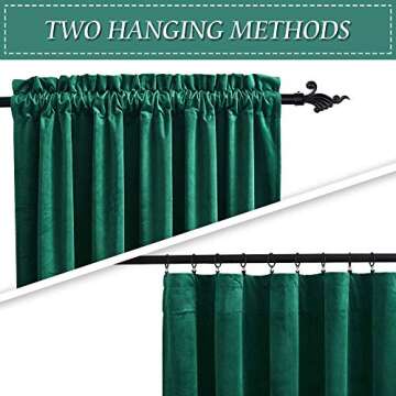 RYB Home Green Velvet Curtains 120 inches Length, Privacy Room Darkening Window Curtains Super Soft & Thick Elegant Backdrops for Guest Dining Room, W52 x L120 inches, Set of 2