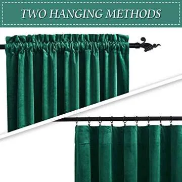 RYB Home Green Velvet Curtains 120 inches Length, Privacy Room Darkening Window Curtains Super Soft & Thick Elegant Backdrops for Guest Dining Room, W52 x L120 inches, Set of 2