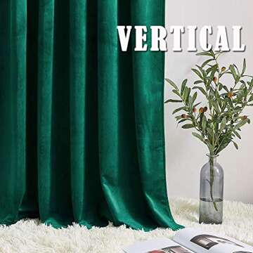 RYB Home Green Velvet Curtains 120 inches Length, Privacy Room Darkening Window Curtains Super Soft & Thick Elegant Backdrops for Guest Dining Room, W52 x L120 inches, Set of 2