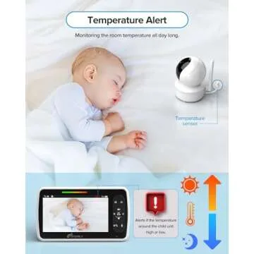 iFamily Baby Monitor - Large 5" Screen with 30Hrs Battery Life - Remote Pan-Tilt-Zoom;No WiFi, Two-Way Audio, Night Vision, Temperature, Lullabies, 960ft Long Range Baby Monitor with Camera and Audio