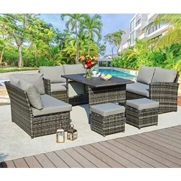 AECOJOY Patio Furniture Set, 7 Pieces Outdoor Patio Furniture with Dining Table&Chair, All Weather W...