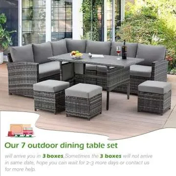 AECOJOY Patio Furniture Set, 7 Pieces Outdoor Patio Furniture with Dining Table&Chair, All Weather Wicker Conversation Set with Ottoman,Grey
