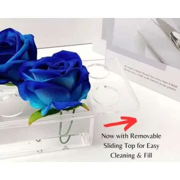 Long Clear Rectangular Flower Vase Table Centerpiece for Flowers - 24 Inches Long Flute Vase - Acrylic Modern Vase - Low Flower Vase Arrangement for Home Decor or Weddings w/Removable Top (Clear)