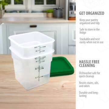 Cambro Food Storage Container with Lid (BPA-Free) - 2 Pack - Classic Series Square with Green Lid - 4 QT (Quart) - Commercial Grade for Food Prep (Translucent)