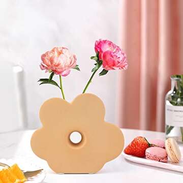 RECAT Ceramic Vase, Art Flower Vase, Minimalist Style Home Decor for Living Room, Table Shelf, Wedding Centerpiece, Housewarming Creative Gift, Orange, Large