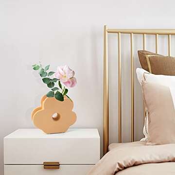 RECAT Ceramic Vase, Art Flower Vase, Minimalist Style Home Decor for Living Room, Table Shelf, Wedding Centerpiece, Housewarming Creative Gift, Orange, Large