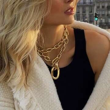 Peutlhomy 2 Pcs Chunky Necklace For Women Men Layered Gold Chunky Chain Choker Necklace with Toggle ...