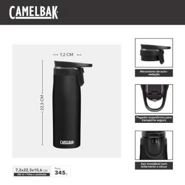 CamelBak Forge Flow Coffee & Travel Mug, Insulated Stainless Steel - Non-Slip Silicon Base - Easy One-Handed Operation - 20oz, Black