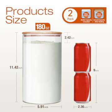 HomArtist Large Glass Flour and Sugar Containers 180oz x2 [Set of 2], Glass Food Storage Containers with Bamboo Lids, Glass Jar with Airtight Lids for Spaghetti Pasta,Rice,Cereal,Candy,Coffee, Oat