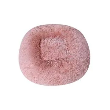 BinetGo Dog/Cat Bed, 20'' Pink, Shag Fur, Donut-Shaped Pet Bed, Machine Washable, Anti-Slip Waterproof Bottom, Up to 25 lbs