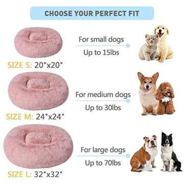 BinetGo Dog/Cat Bed, 20'' Pink, Shag Fur, Donut-Shaped Pet Bed, Machine Washable, Anti-Slip Waterproof Bottom, Up to 25 lbs