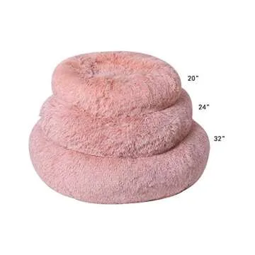 BinetGo Dog/Cat Bed, 20'' Pink, Shag Fur, Donut-Shaped Pet Bed, Machine Washable, Anti-Slip Waterproof Bottom, Up to 25 lbs