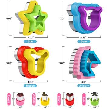 HINZER 8 Pcs Uncrustable Sandwich Cutter Maker, Bear Mouse Unicorn Star Shape Sandwich Cutters for Kids Lunch, Bread Decruster Sandwiches Cruster Fruit Cutters Cookie Mold for Boys Girls Bento Box