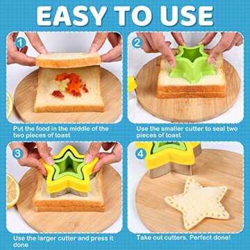 HINZER 8 Pcs Uncrustable Sandwich Cutter Maker, Bear Mouse Unicorn Star Shape Sandwich Cutters for Kids Lunch, Bread Decruster Sandwiches Cruster Fruit Cutters Cookie Mold for Boys Girls Bento Box