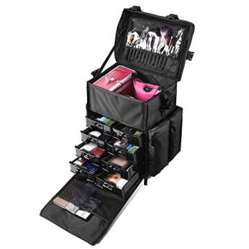 BYOOTIQUE Rolling Removable 360-Degree Wheel Makeup Case Cosmetic Organize Storage Travel Case Soft Sided 1680D Storage Drawer