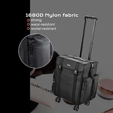 BYOOTIQUE Rolling Removable 360-Degree Wheel Makeup Case Cosmetic Organize Storage Travel Case Soft Sided 1680D Storage Drawer