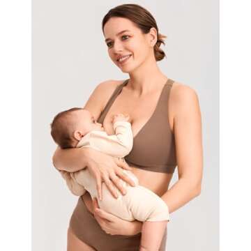 MOMANDA Inbarely Nursing Bras for Women No Underwire Racerback Seamless Maternity Bralette Plunge Sleep Breastfeeding Bra Sandalwood Brown Large