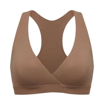 MOMANDA Inbarely Nursing Bras for Women No Underwire Racerback Seamless Maternity Bralette Plunge Sleep Breastfeeding Bra Sandalwood Brown Large