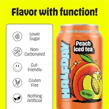 HALFDAY Prebiotic Iced Tea Lemon, Peach & Green Tea Variety Pack, Supports Digestive & Gut Health, Plant Fiber & Prebiotics, Low Sugar, 30 Calories, Natural Caffiene, Gluten Free, 12 fl oz (12 pack)