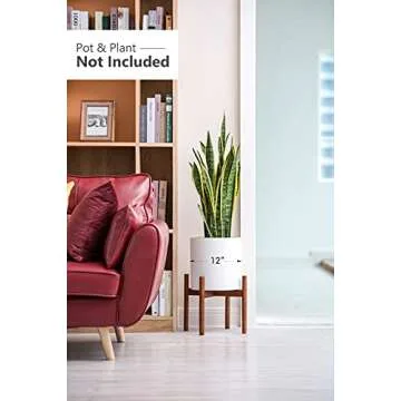 Mkono Plant Stand Mid Century Wood Flower Pot Holder (Plant Pot NOT Included) Modern Potted Stand Indoor Display Rack Rustic Decor, Up to 12 Inch Planter, Brown