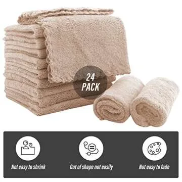 Sunny zzzZZ Ultra Soft 24 Pack Baby Washcloths - 10x10 Inches - Coral Fleece Extra Absorbent Wash Cl...