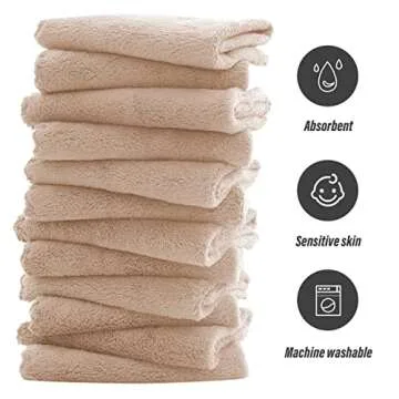Sunny zzzZZ Ultra Soft 24 Pack Baby Washcloths - 10x10 Inches - Coral Fleece Extra Absorbent Wash Clothes for Babies, Infants and Toddlers - Sensitive Skin and Newborn - Ideal Baby - Brown