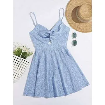 Floerns Women's Boho Floral Print Twist Front Cami A Line Mini Dress Bonnie Blue S