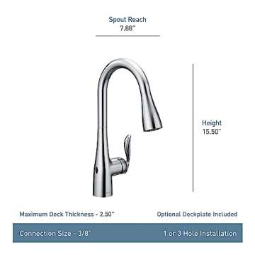 Moen 7594EWSRS Arbor Motionsense Wave Sensor Touchless One-Handle Kitchen-Sink-faucets, Pack of 1, Stainless