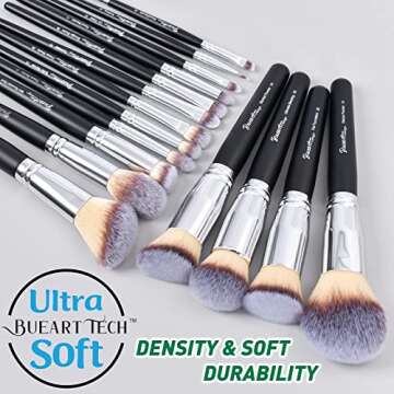 Bueart Design 19Pcs ULTRA SOFT Black labeled Makeup Brushes set Contains large powder Flat Foundatio...