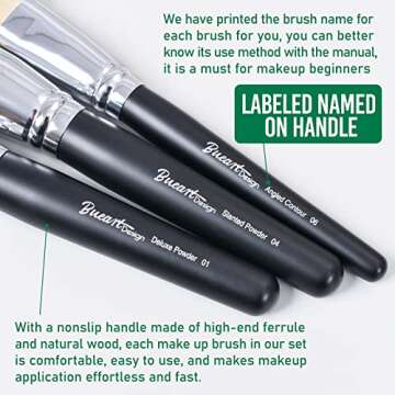 Bueart Design 19Pcs ULTRA SOFT Black labeled Makeup Brushes set Contains large powder Flat Foundation Blending Blush Face contour Concealers Brush (16Pcs Matte Black S)