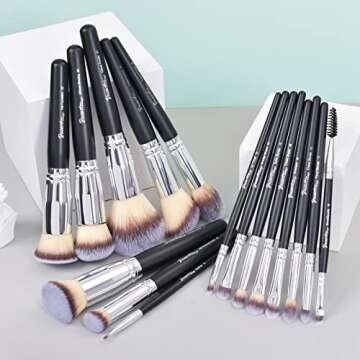 Bueart Design 19Pcs ULTRA SOFT Black labeled Makeup Brushes set Contains large powder Flat Foundation Blending Blush Face contour Concealers Brush (16Pcs Matte Black S)