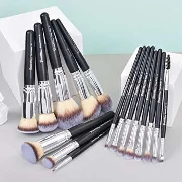Bueart Design 19Pcs ULTRA SOFT Black labeled Makeup Brushes set Contains large powder Flat Foundation Blending Blush Face contour Concealers Brush (16Pcs Matte Black S)