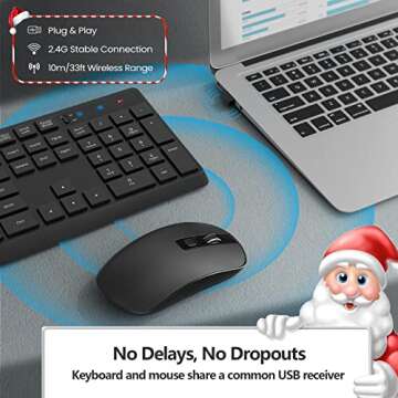 PONVIT Wireless Keyboard and Mouse Combo | Ergonomic Full-Sized Silent Click