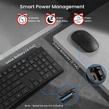 PONVIT Wireless Keyboard and Mouse Combo for Ergonomic Comfort