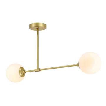 XiNBEi Lighting 2 Light Semi Flush Mount Ceiling Light, Globe Close to Ceiling Light, Satin Brass, 30.875" W x 16.5" H x 6" D, White, Indoor, Hallway, Kitchen, Bedroom, Entryway, Living Room, Lobby