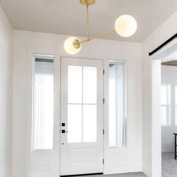 XiNBEi Lighting 2 Light Semi Flush Mount Ceiling Light, Globe Close to Ceiling Light, Satin Brass, 30.875" W x 16.5" H x 6" D, White, Indoor, Hallway, Kitchen, Bedroom, Entryway, Living Room, Lobby