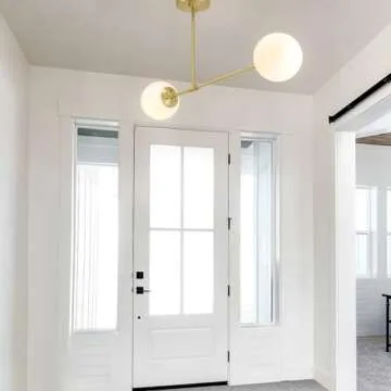 XiNBEi Lighting 2 Light Semi Flush Mount Ceiling Light, Globe Close to Ceiling Light, Satin Brass, 30.875" W x 16.5" H x 6" D, White, Indoor, Hallway, Kitchen, Bedroom, Entryway, Living Room, Lobby