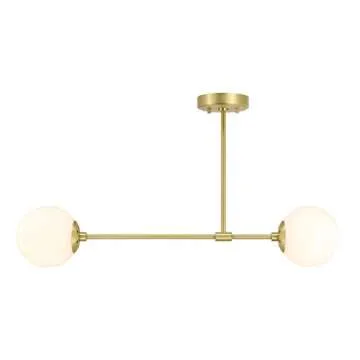 XiNBEi Lighting 2 Light Semi Flush Mount Ceiling Light, Globe Close to Ceiling Light, Satin Brass, 30.875" W x 16.5" H x 6" D, White, Indoor, Hallway, Kitchen, Bedroom, Entryway, Living Room, Lobby