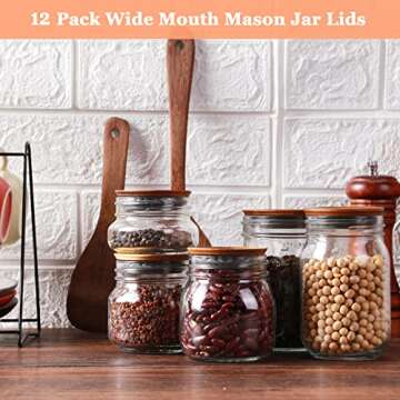 12Pack Wide Mouth Mason Jar Lids Acacia Wooden Storage Canning Jar Lids Ball Jars Bamboo Wooden Lids...