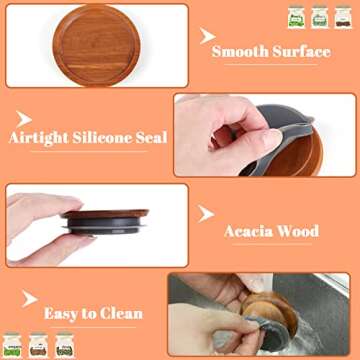 12Pack Wide Mouth Mason Jar Lids Acacia Wooden Storage Canning Jar Lids Ball Jars Bamboo Wooden Lids with Airtight Silicone Seal, Brown