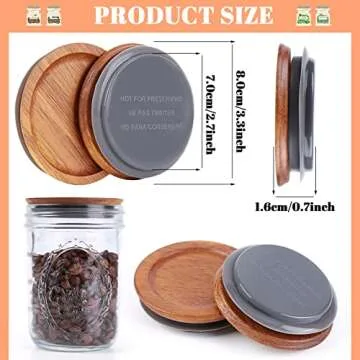 12Pack Wide Mouth Mason Jar Lids Acacia Wooden Storage Canning Jar Lids Ball Jars Bamboo Wooden Lids with Airtight Silicone Seal, Brown