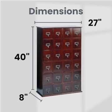 Leslie Dame Solid Oak Library Card File Media Cabinet, 24 Drawers, Walnut